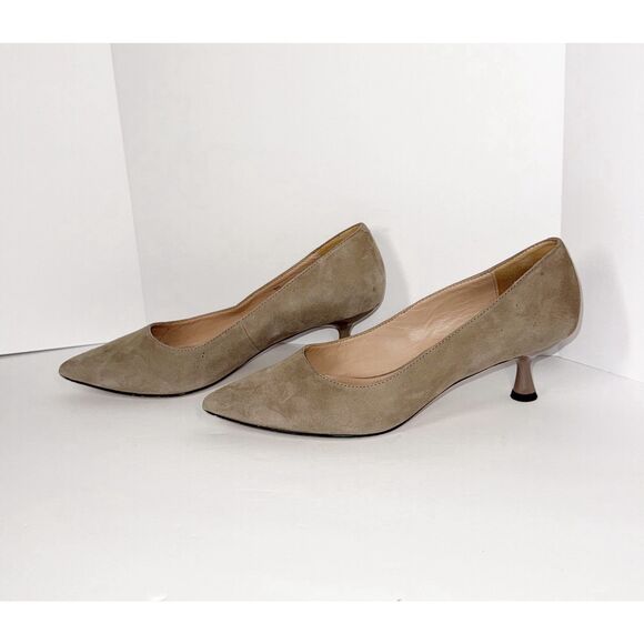 Donald Pliner Kitten Heel Pumps Suede Leather Beige Pointed Toe Neutral 6.5 - Picture 5 of 14